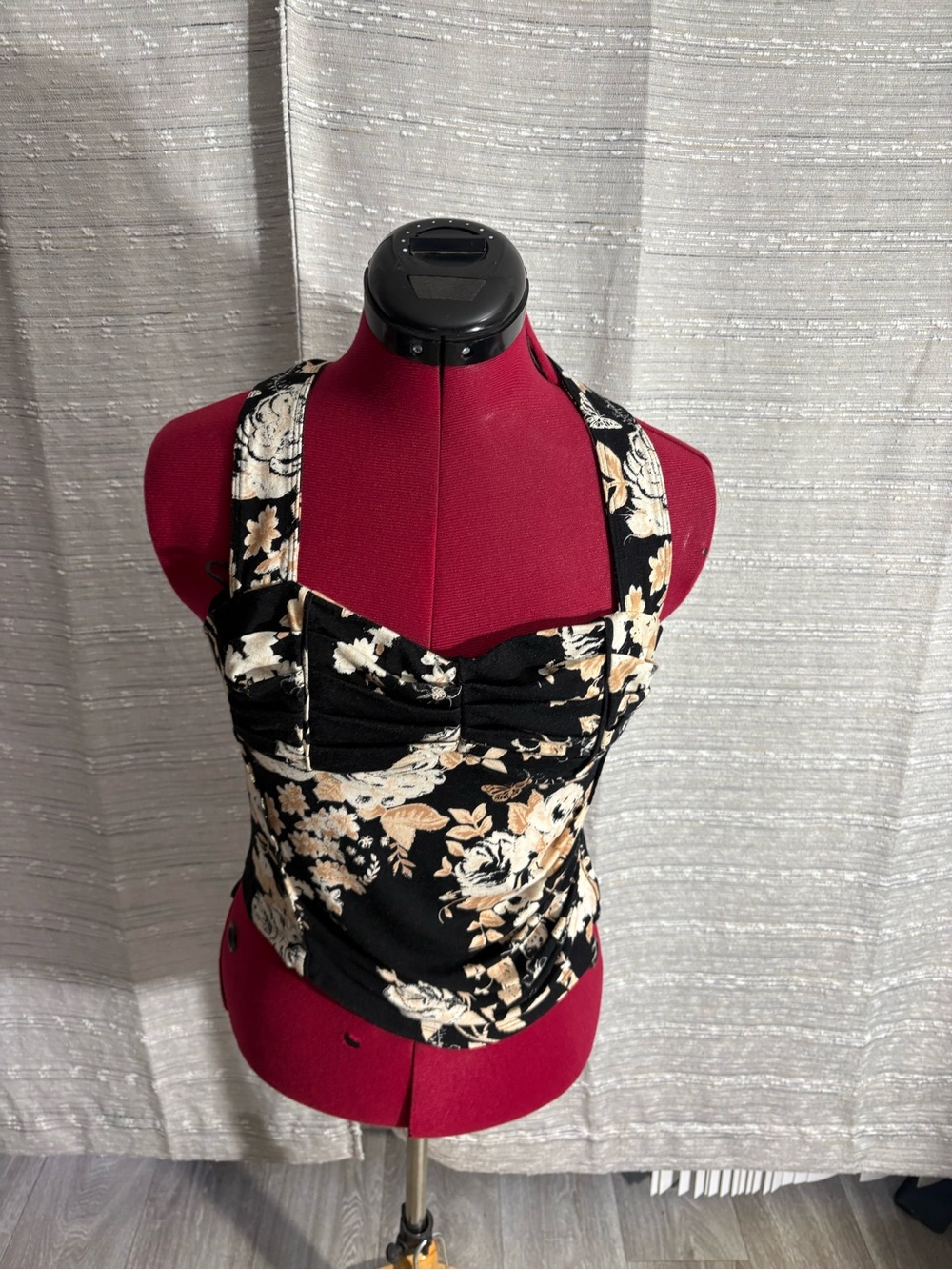 Free People Black Floral Bustier Crop Top
